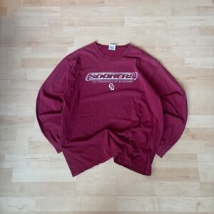 Oklahoma Sooners E5 Mens XL Long Sleeve T-Shirt Crimson Distressed NCAA OU Logo
